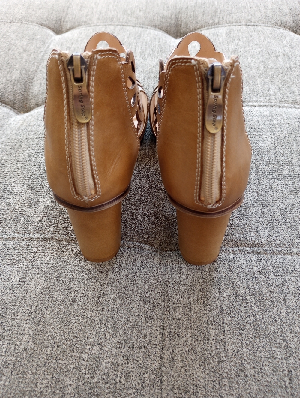 L'artiste Tan Leather Flamenco Block Heel Zipper Back Size Euro 42 10.5 11 New! - Picture 5 of 14